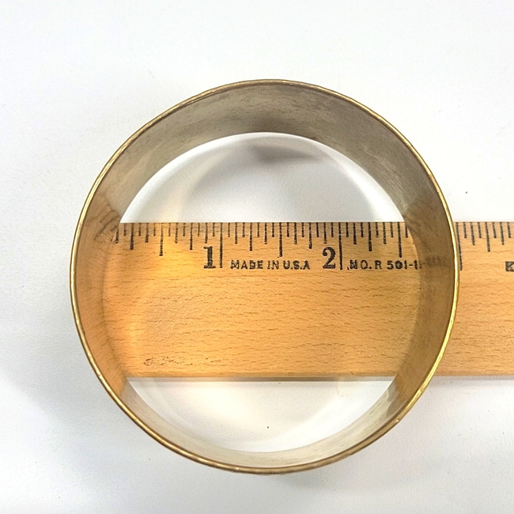 ​Artisan Wide Mixed-Metal Copper Cuff Bracelet Braided Brass Etched Leaf - Picture 5 of 6